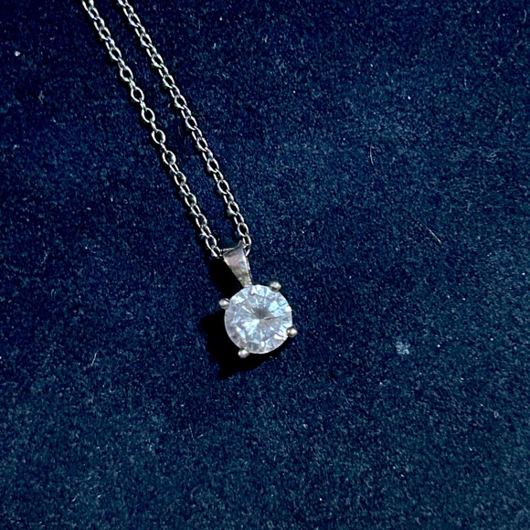 Dainty Cubic Zirconia & Sterling Silver Pendant w/ Chain - Picture 1 of 4